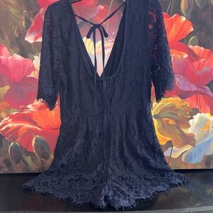 NWOT Navy Lace Wrap Jumpsuit with Short Sleeves